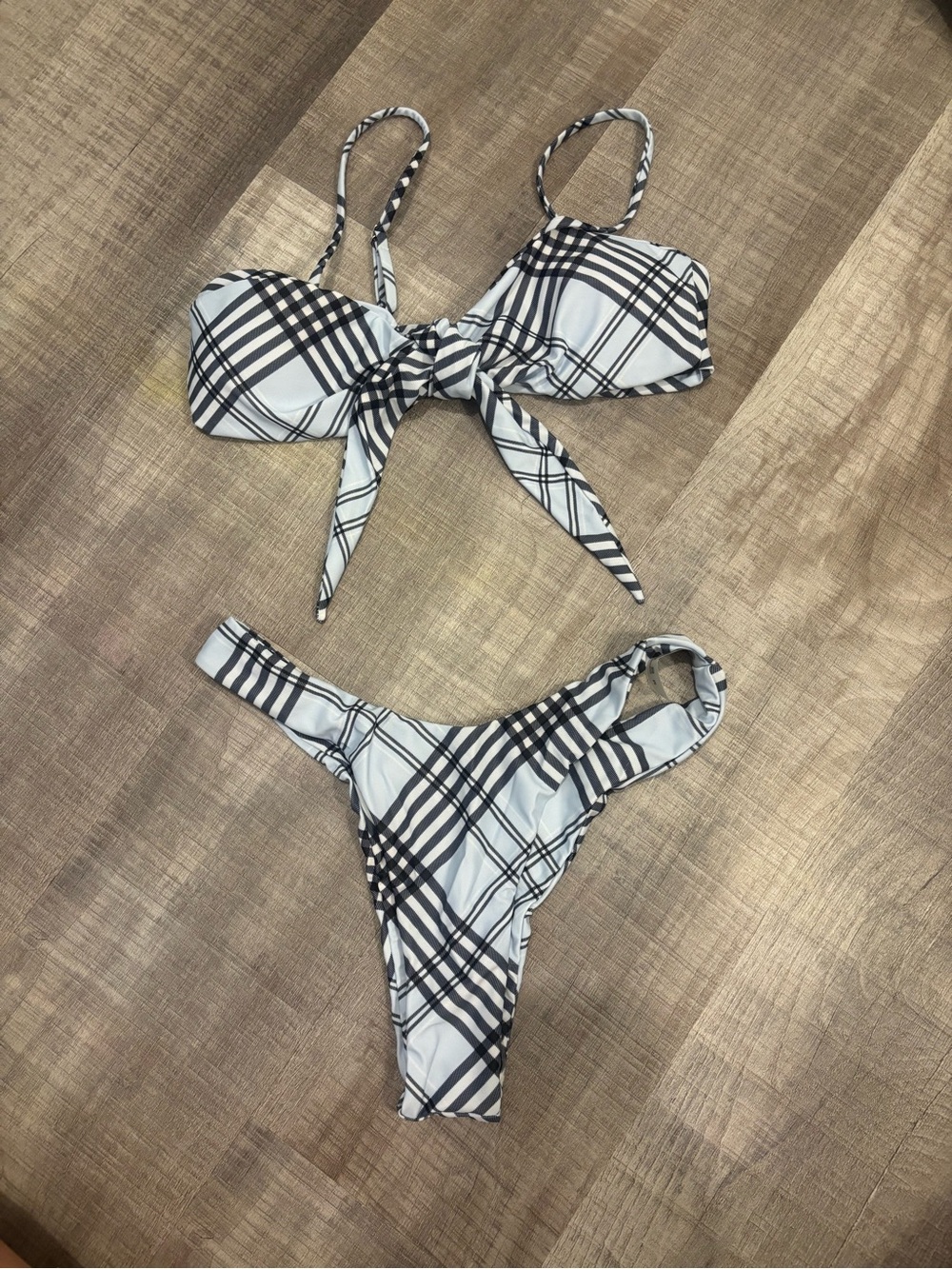 SHEIN Blue Plaid Tie-Front Bikini Set